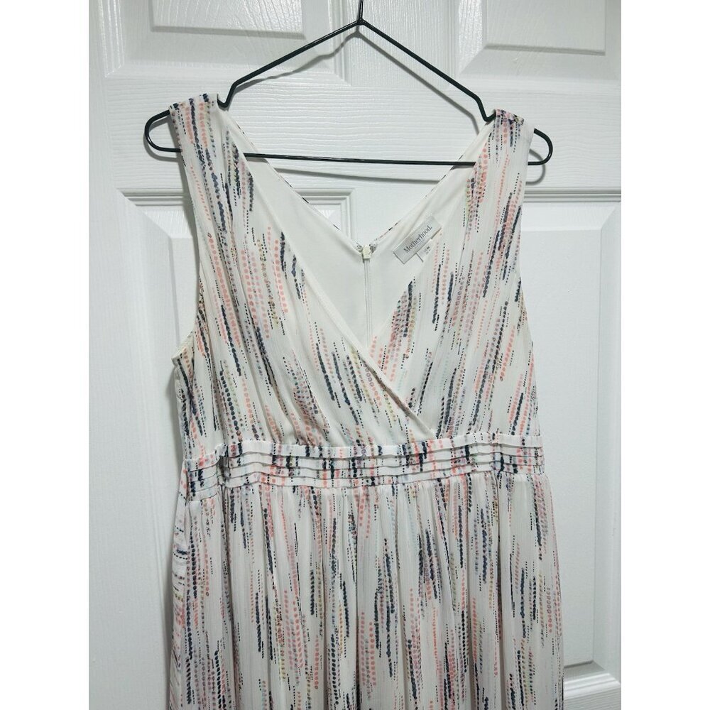 Motherhood Maternity Women’s M White Pink Blue Sleeveless  Chiffon Maxi Dress